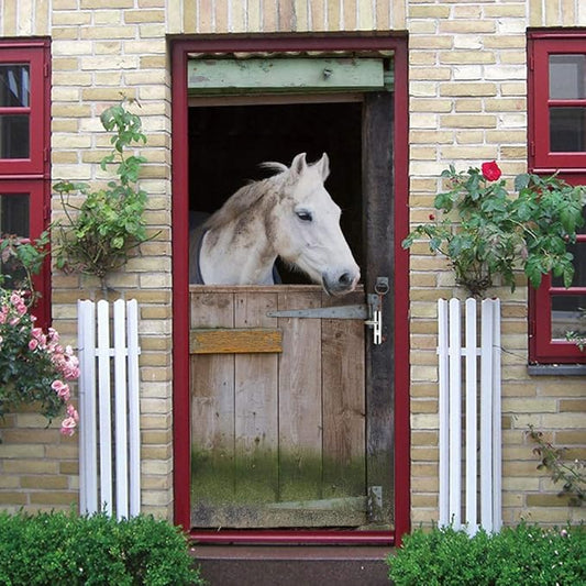 3D Door Stickers Murals - Horse Peel and Stick - Wallpaper Self-Adhesive Decals Removable PVC Waterproof Poster for Bedroom Living Room 34.6" x 78.7"