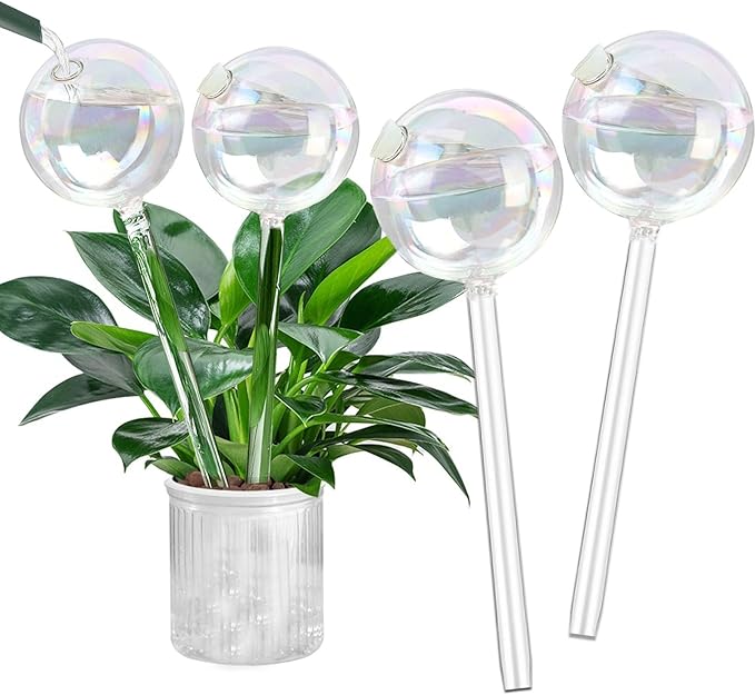 Clear Rainbow Glass Plant Automatic Watering Bulb, 4pcs Garden Flower Self Watering Planter Inserts, Automatic Plant Waterer System Set Self Watering Spikes to Support Plant Health