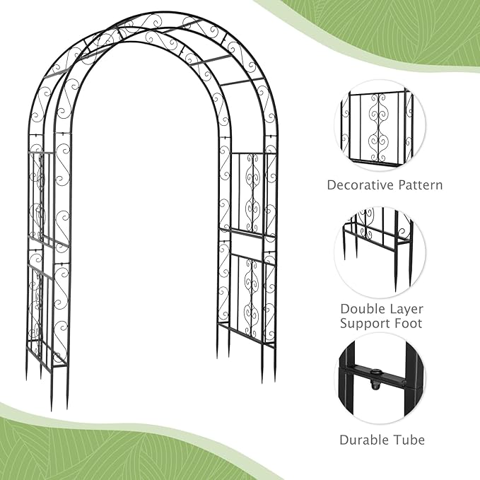 VINGLI Garden Arbor, Arch Archway for Wedding Ceremony Party, Steel Garden Trellis for Plant Climbing, Christmas Garden Decorations Pergola for Garden, Backyard, Lawn (Black, 52.2x22.8x83.9in)