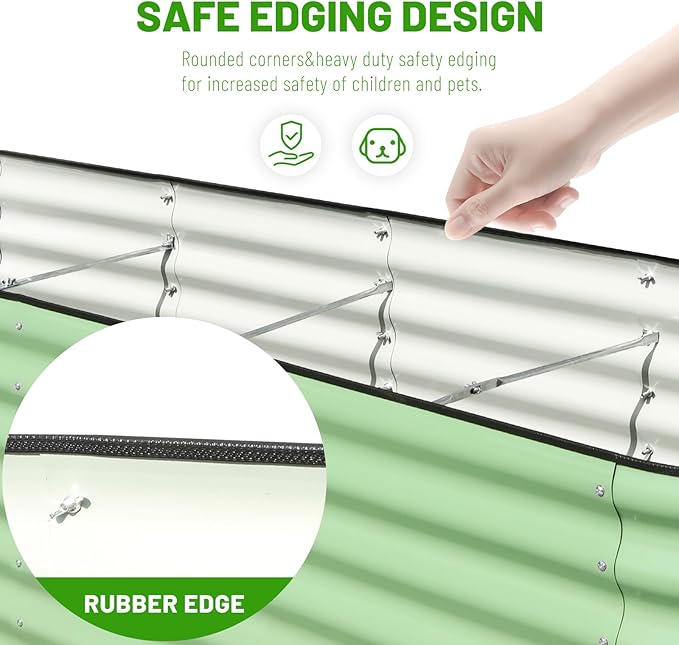 SnugNiture 8x2x2ft Raised Garden Bed Kit, 24" Tall Outdoor Metal Raised Planter Box for Planting Plants Vegetables Flowers Fruits, Green