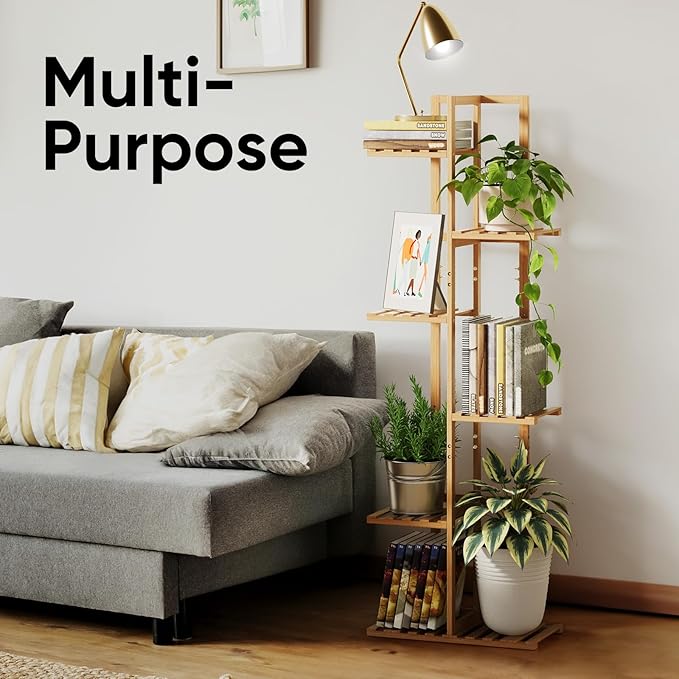 ROSSNY Plant Stand Indoor, 6 Tier 7 Potted Bamboo Plant Stands for Indoor Plants, Corner Plant Stand, Plant Shelf For Indoor, Tiered Plant Stands, 48 Inch Talll Indoor Plant Holder, Natural