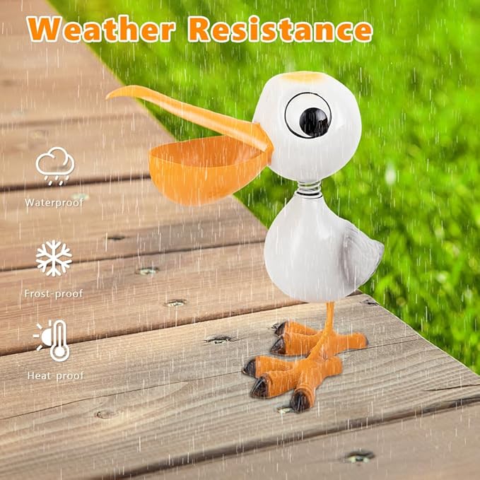 12.5" Pelican Statue Metal Yard Decorations Outdoor,Pelican Garden Statues Sculptures Seabird Ornament,Coastal Ocean Bird Yard Art Decor for Porch Patio Lawn,Metal Garden Decor for Outside