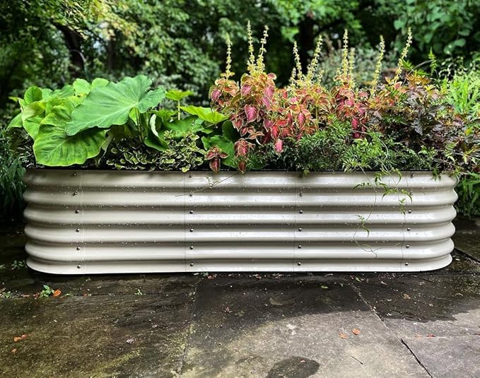 Vego garden Raised Garden Bed Kits, 17" Tall 6 in 1 Modular Metal Raised Planter Bed for Vegetables Flowers Patio Ground Planter Box-Pearl White