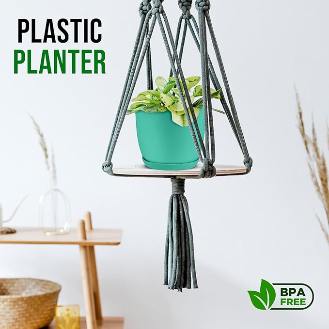 Planter Pots with Drainage Holes - Lightweight, Durable, and Space-Saving Pots for Indoor and Outdoor - Versatile Functionality, Simple Modern Design, Set of 10 Plastic Planter Pots - Aqua