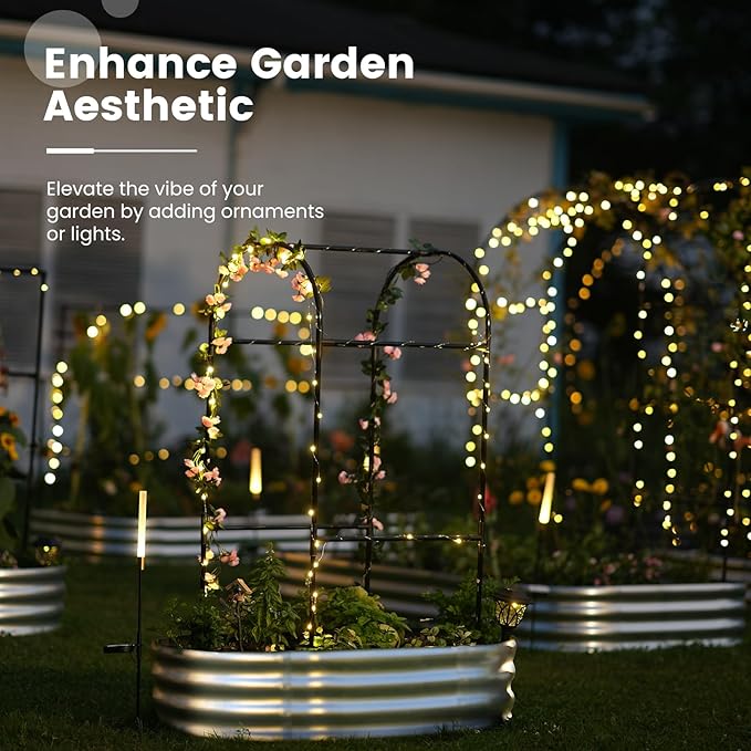 KING BIRD Raised Garden Bed with Arched Trellis Galvanized Planter Garden Box Outdoor for Gardening, Climbing Vegetables, Flowers 3.94x1.97x0.98 Ft, Silver