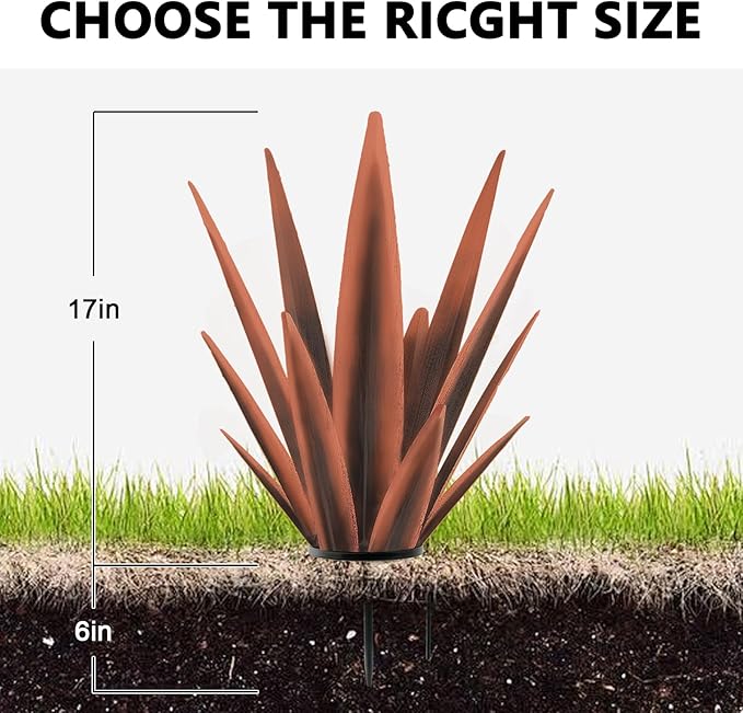 Enlarge Metal Plants Tequila Rustic Sculpture, Outdoor Patio Yard Home Decor Hand Painted Agave Garden Statue, Outdoor Lawn Ornaments Yard Stakes for Mom Gift (1 Big coppery)