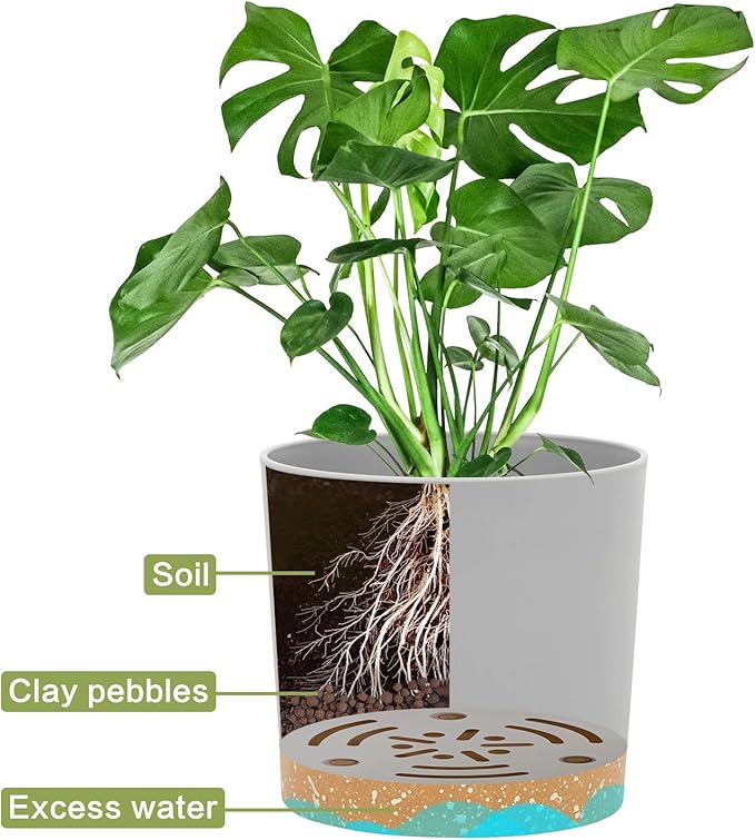 QCQHDU 5 inch Plant Pot, 2 Pack Planters for Indoor Plants with Drainage Holes & Saucer, Outdoor Flower Pots Home Garden Modern Decor