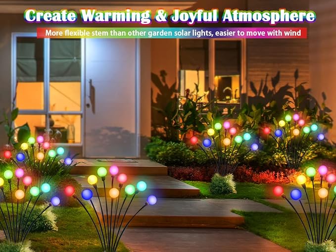 Solar Garden Lights - 4 Pack 10 LED Color Changing Solar Firefly Swaying Decorative Lights for Yard Patio Walkway Garden Pathway Decoration