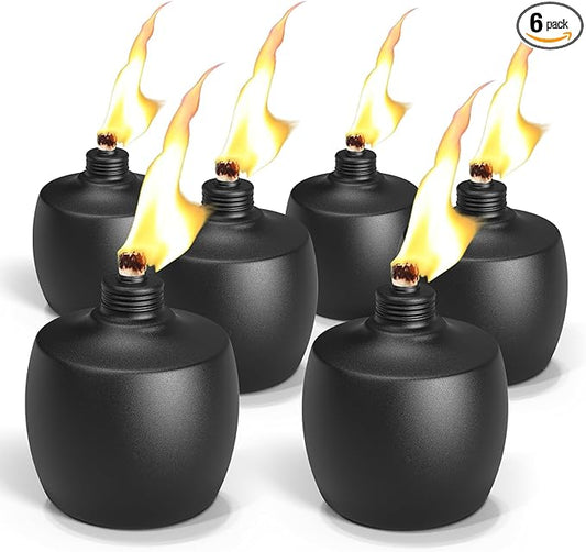 6-Pack Citronella Tabletop Torches, MQKIWAO 21 oz Table Top Torches for Outdoor, Metal Oil Burner Candles, Garden Torches with Fiberglass Wick for Yard, Patio, Deck, Garden, Party, Landscape