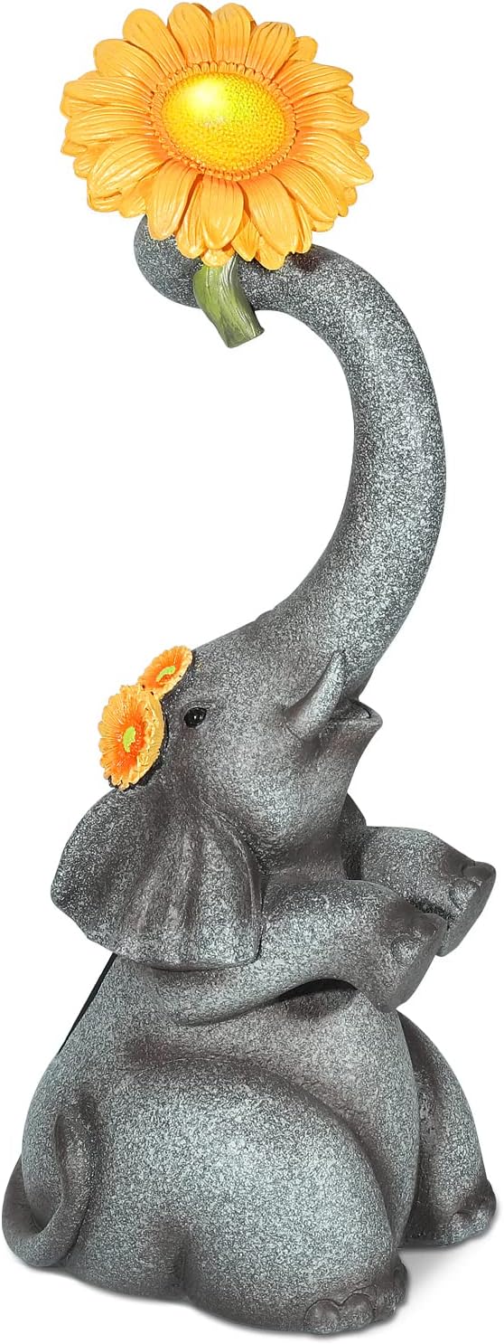 Elephant Sunflower Garden Decor, 14.3" Solar Large Garden Statue, Outdoor Yard Decor, Gifts for Mom, Grandma