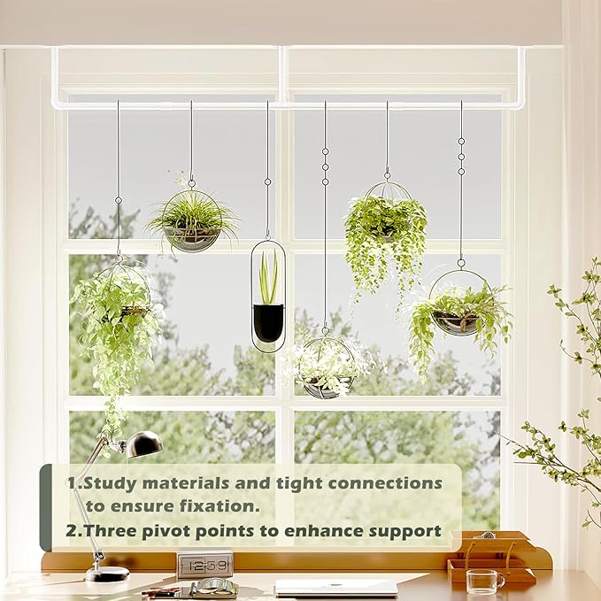 Plant Hanger Indoor with 6 Hanging Chains Hanging Planters for Indoor Plants Hanging Plant Holder Window Plant Shelves White Metal Rod(Pot not Included