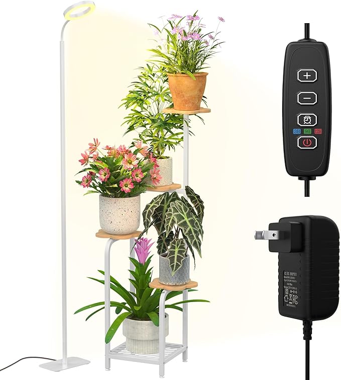 TOSKING 48" Tall Plant Stand Indoor with Full Spectrum LED Grow Lights & Timer – 5-Tier Corner Plant Shelf for Home, Office, Balcony (Grow Light 5 Tier-White)
