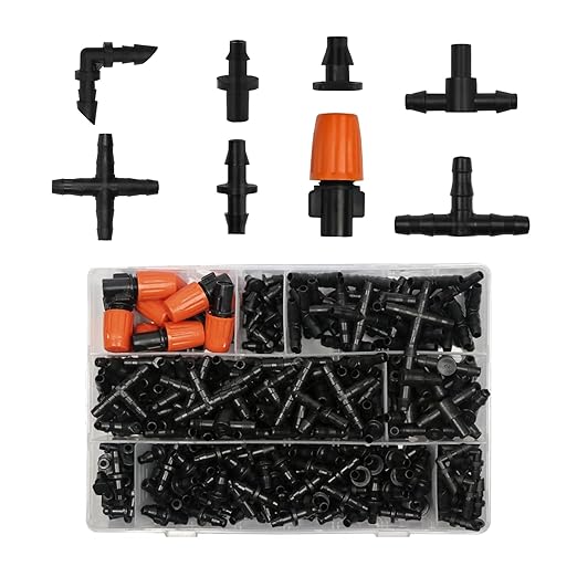 280 PCS Drip irrigation Parts,Drip System Parts,1/4 Inch Drip Irrigation Barbed Connectors (Nozzles, Nozzle Tees, Single Barbs, Couplings, Tees, Elbows, Plugs, Crosses) for Garden System