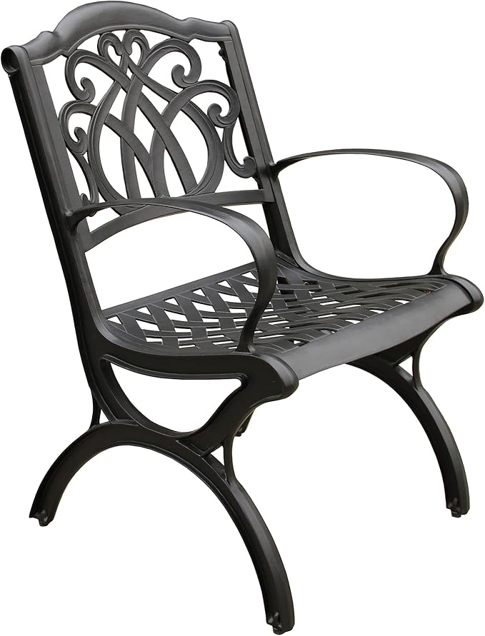 Ornate Traditional Outdoor Cast Aluminum Black Patio Dining Chair
