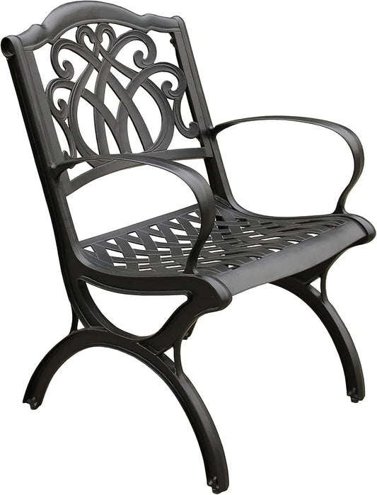 Ornate Traditional Outdoor Cast Aluminum Black Patio Dining Chair
