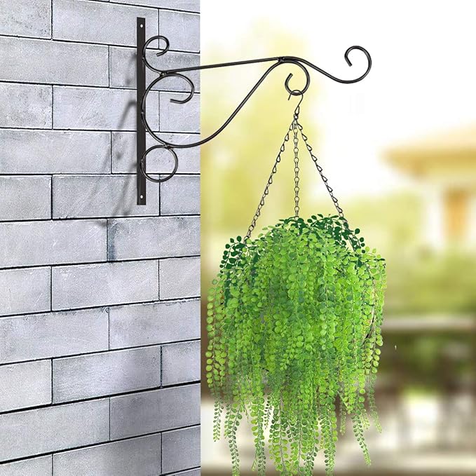 Hanging Plant Basket Flower Holder (2pack, 16 inch)-Metal Wire Round Hanging Basket Planter with Coco Fiber Liners for Plants Flower Pots Outdoor Garden Porch and Balcony Decor