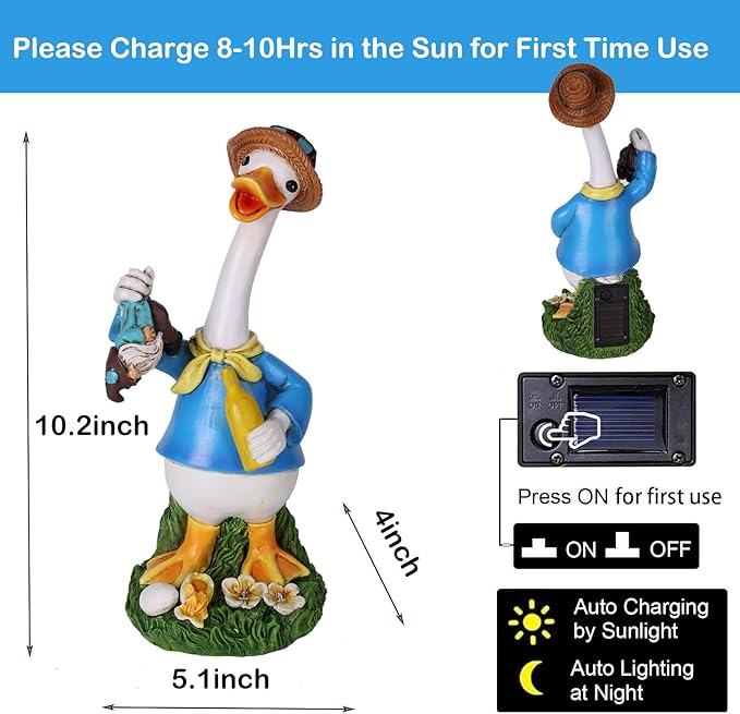 Garden Goose Statue Outdoor Decor, Funny Drunk Gnome Catched by Gardener Goose with Solar Bottle,Ideal Gifts for Women,Outdoor & Home Decor for Housewarming