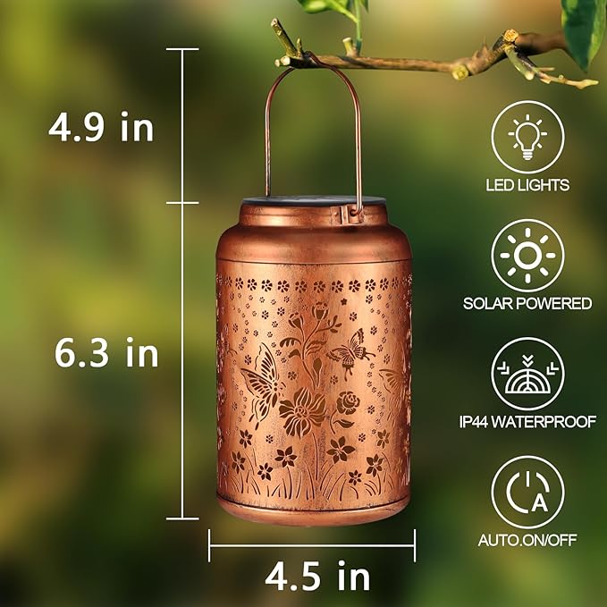 Solar Lanterns Outdoor Waterproof Hummingbird Garden Decor Christmas Gifts for Women Mom Grandma Hanging Lights Metal Solar Decoration Outside for Yard, Patio,Backyard,Porch(Butterfly and Sunflower)