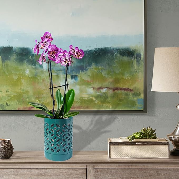 Orchid Pot 4 Inch, Orchid Pots with Holes & Saucers for Repotting, Breathable Slotted Orchid Pots Flower Plant Nursery Pot Green