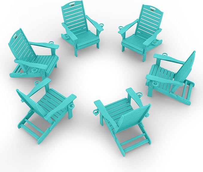 Adirondack Chairs Set of 6, Outdoor Fire Pit Chairs, HDPE All-Weather Adirondack Chairs with Cup Holder, Lawn Chair for Deck, Patio, Garden (Lake Blue)