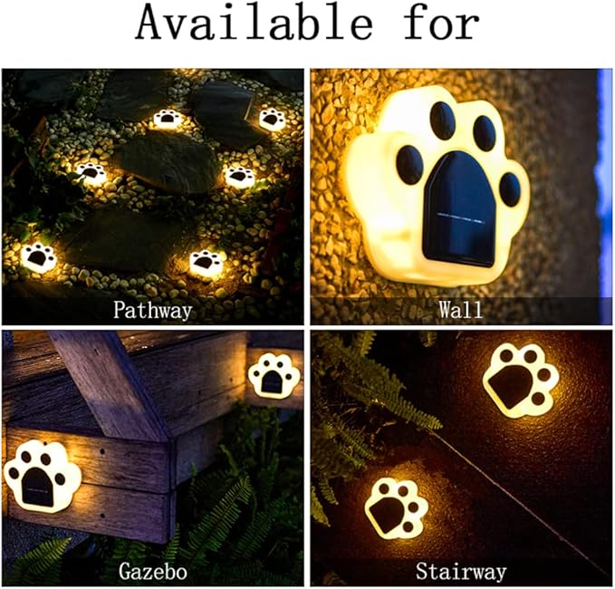Outdoor Solar Lights, Automatic 7 Color Changing Solar Paw Print Lights, Rechargeable Paw Print Solar Garden Lights Outdoor Waterproof Led Garden Lights Beautiful Solar Powered Outdoor Decor(4 Packs)