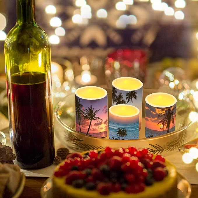 Flameless Light Candles for Home Decor, Battery Operated Candles with Color Changing Timer Remote Control 3'' 4'' 5'' 6'' Fake Pillar Candles Tealights, Coconut Tree Various