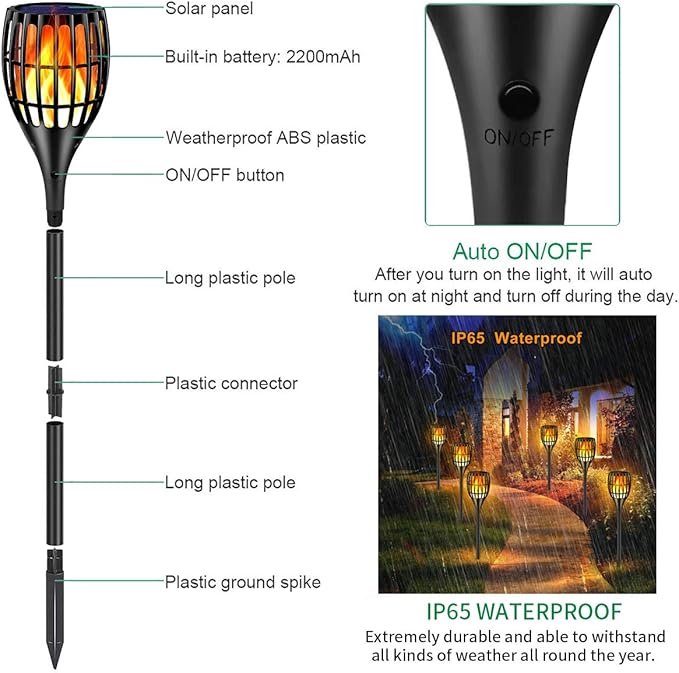 Solar Torch Lights, Waterproof Flickering Flames Torches Lights 43" Outdoor Solar Spotlights Landscape Decoration Lighting Dusk to Dawn Auto On/Off for Yard Patio Driveway, 1 Pack