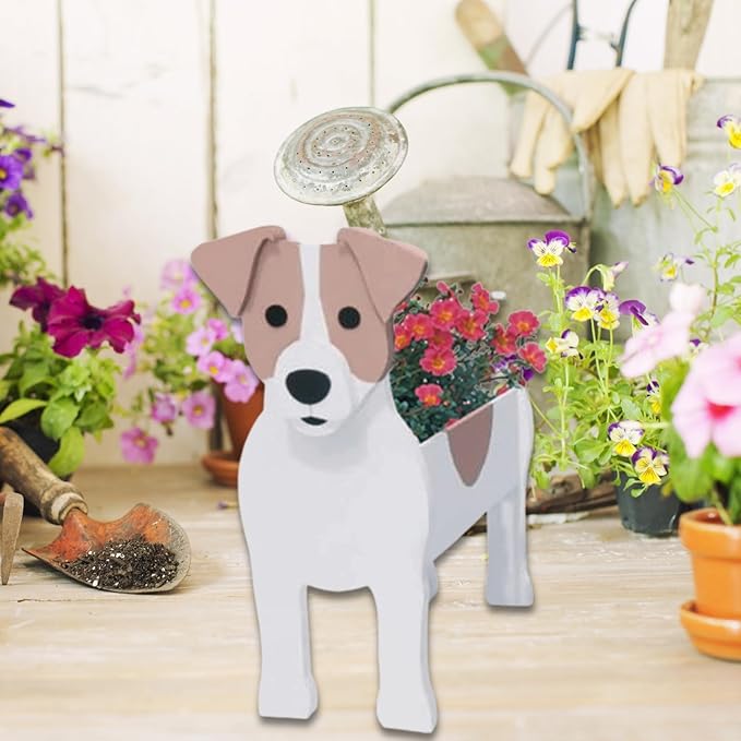 Jack Russell Dog Planter Plant Pots,Cute Garden Dog Flower Planter,Dog Planters Birthday Gifts for Women,Office,Indoor/Outdoor Decor（9.45 * 6.97 * 12.2in）