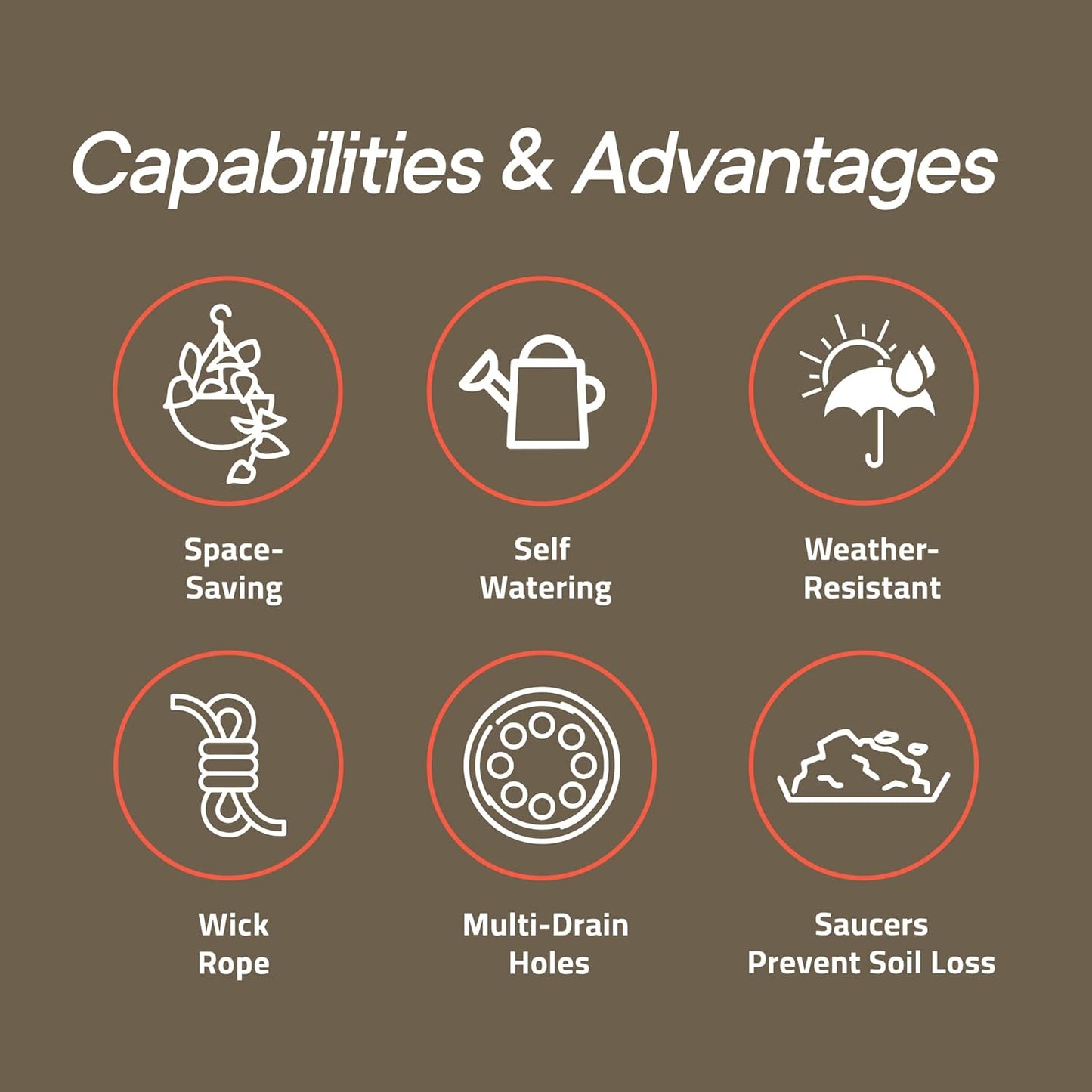 White Hanging Self Watering Pots with Macrame Ivory Rope, 3 Pack Indoor & Outdoor Hanging Plant Pots with Built-in Reservoir, Wick Rope, Drainage Holes & Hooks, Stylish Boho Decor Hanging Planter