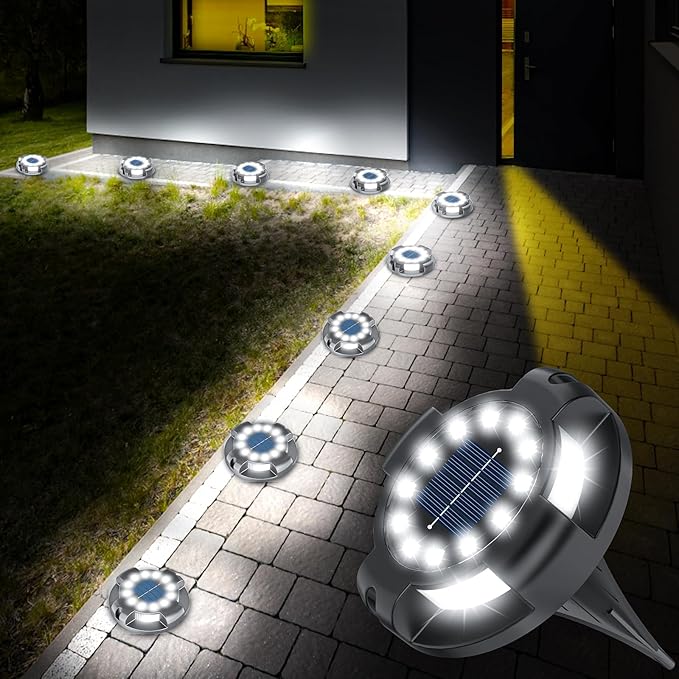 Solar Pathway Lights Outdoor 12 Packs, Bright White 16 LEDs Solar Ground Lights Walkway Lights with Side Light, Waterproof Solar Deck Light for Yard Walkway Garden Poolside Driveway Decorations