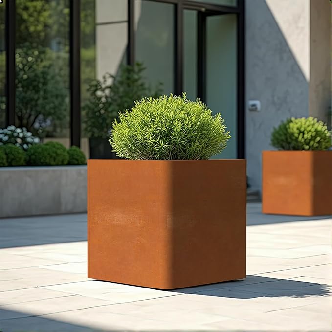 Corten Steel Planter Box 20" L x 20" W x 20" H,Large Metal Square Planter for Outdoor Plants,Metal Cube Flower Pot with Drainage Hole for Porch Hotel Patio Yard
