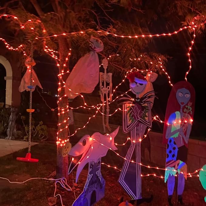 YEGUO 4 Pack Orange Solar Halloween Lights Outdoor Waterproof, Each 33ft 100 LED Solar Fairy Lights, 8 Modes Solar String Lights