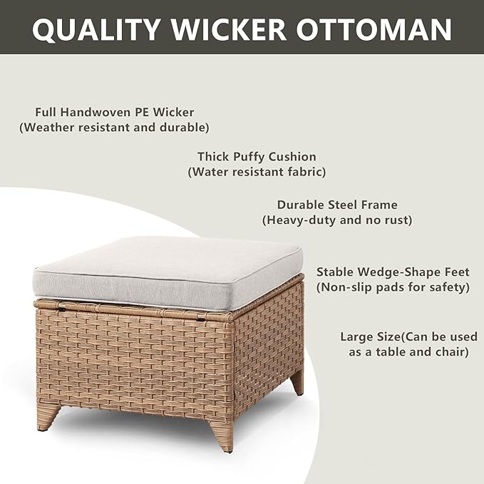 Outdoor Wicker Patio Furniture Set - 6 Piece Rattan Patio Conversation Set with 2 Rocking Swivel Chairs,2 Ottomans,1 Loveseat and 1 Coffee Table for Porch Deck Backyard Garden(Yellow/Beige)