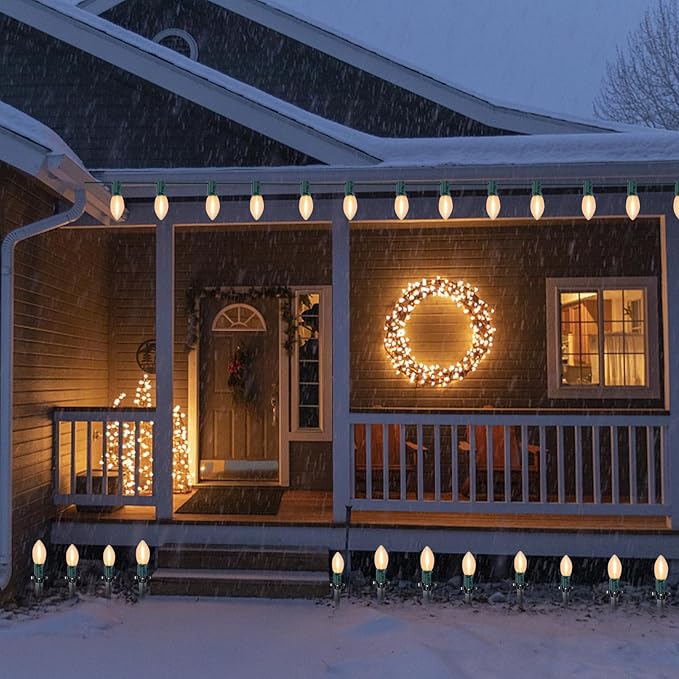 C9 Christmas Pathway Light, Outdoor Christmas Pathway Markers Lights with 27 C9 LED Clear Bulbs, Waterproof Connectable Walkway Lights for Outdoor Yard Holiday Sidewalk Driveway Christmas Decorations