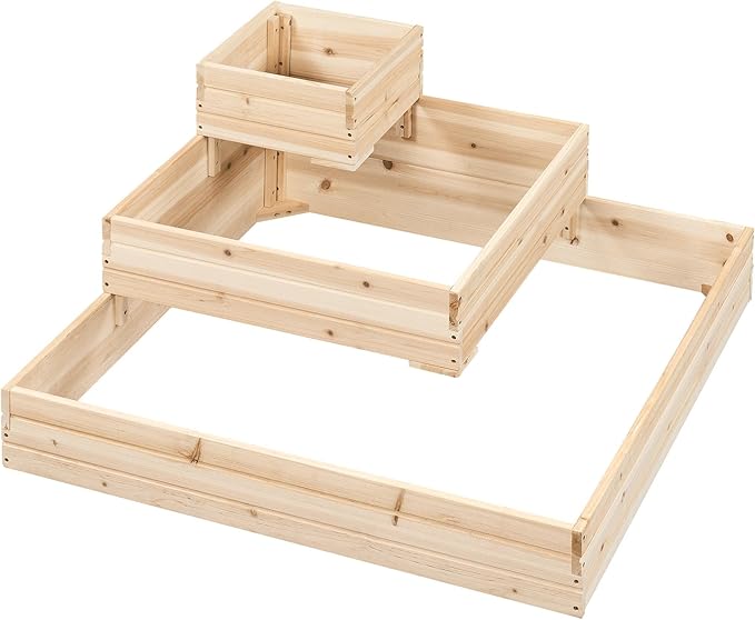 Yaheetech 3 Tier Wooden Raised Garden Bed 44.5'' L×44.5W×20.5×H, Horticulture Open-Bottom Planter Raised Garden Bed for Flowers/Herbs/Vegetables Planter Flower Box