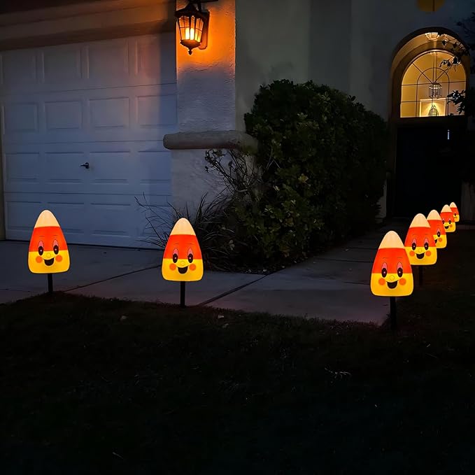 Halloween Pathway Lights Outdoor, 7Ft C7 LED Decorations String Lights With 4 Corncob Pathway Markers Stakes, UL Listed for Lawn, Garden, Yard, Walkway, Party Decor