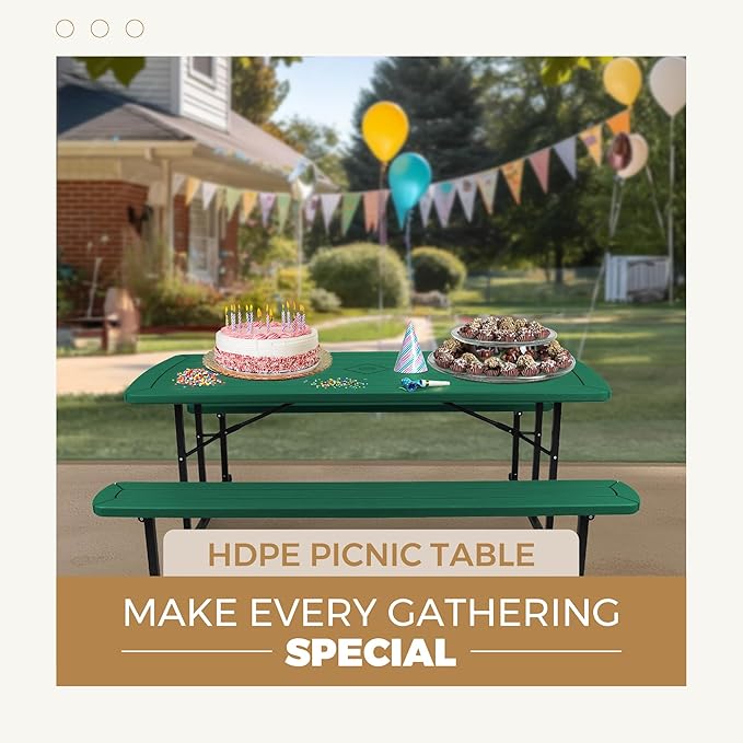 OEF Furnishings Heavy Duty Blow Molded Folding Picnic Table - Green, Black Frame