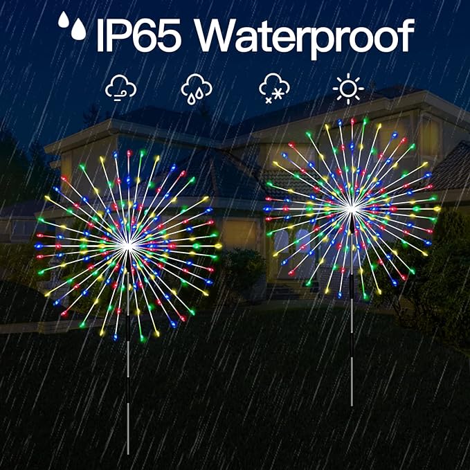 Outdoor Solar Garden Lights,Firework Lights 4 Pack Waterproof Decorative Pathway Lights,120Led Firefly Lights Solar Outdoor Decor for Courtyard Garden Party Yard Decorations Outdoor,Colorful