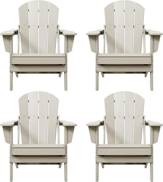 Westin Outdoors Laguna WO Home Furniture Adirondack Chair 4 PC Set Classic Outdoor Patio Folding Chair for Bon Fire Pit Lawn Backyard Beach Plastic Weather-Resistant (Sand)