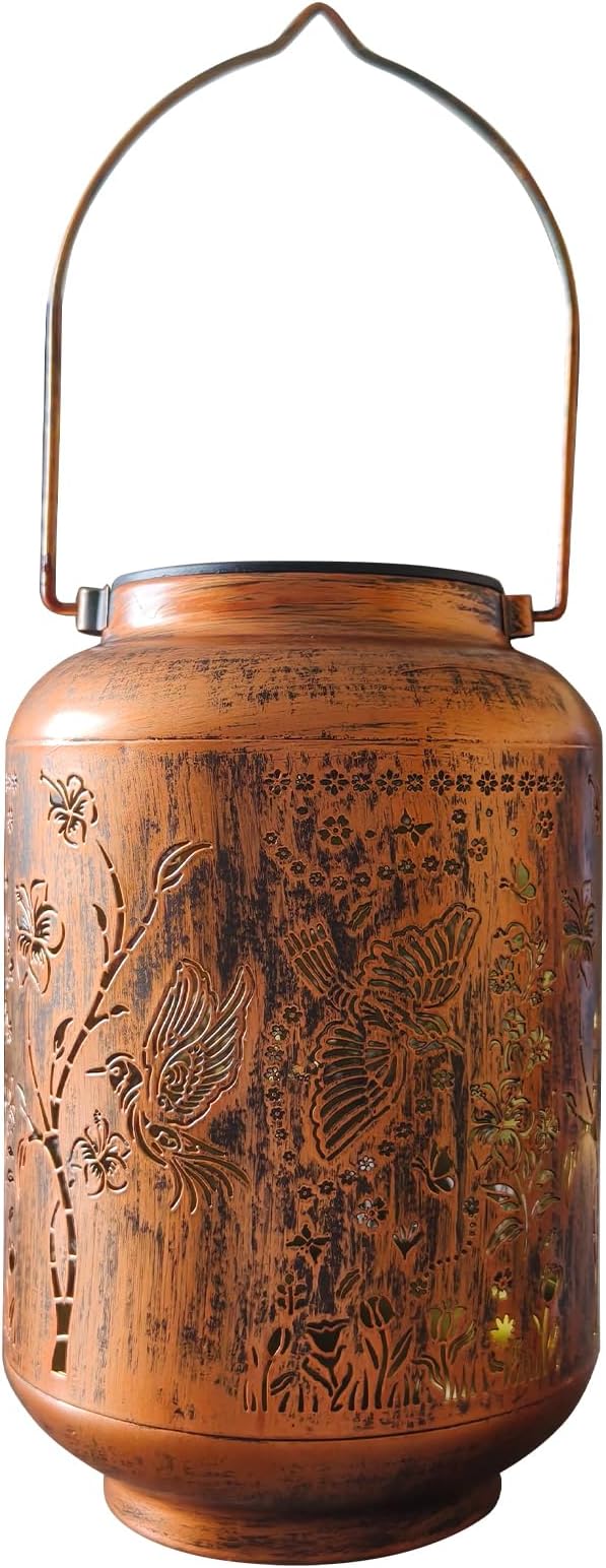 Solar Lantern Outdoor Waterproof Cardinal Style Garden Decoration, Solar Lamp Carved with Elegant Birds and Flowers, Suitable for Courtyards, Backyards, and Porches.