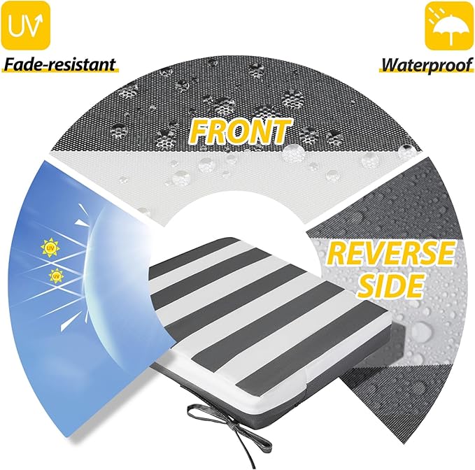 AAAAAcessories Outdoor Seat Cushions for Chairs, Waterproof, Fade-Resistant Patio Furniture Replacement Cushions, 18.5" x 16" x 3", Set of 4, Gray Cabana Stripe