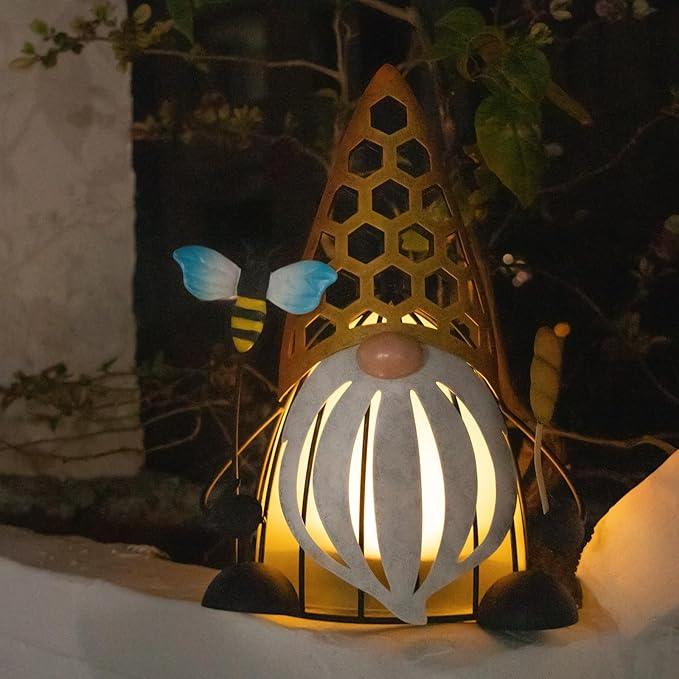 MUMTOP Solar Lights Outdoor Decorative Funny Gnome Waterproof Solar Powered LED Lights Metal Yard Art Decorations for Patio Garden Outside Lawn Backyard Balcony Decor