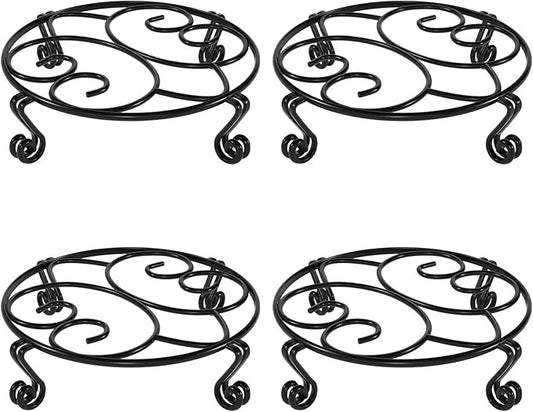 Yimobra Metal Plant Stand for Flower Pot 4 Pack Heavy Duty Potted Holder Indoor Outdoor Rustproof Iron Garden Container Round Supports Rack for Planter (4PC Black 10.24 x 2.36 IN)