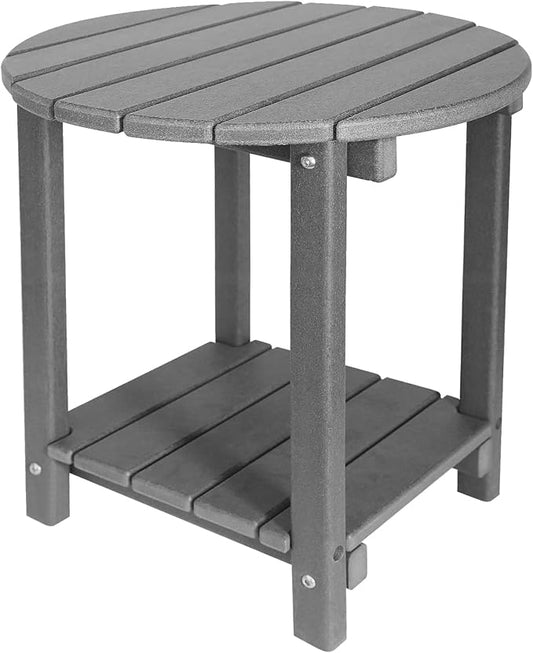 Adirondack Round Outdoor Side Table 2-Tier Storage Patio Side Table, HDPE End Tables for Backyard Pool Porch Garden Lawn (Grey)