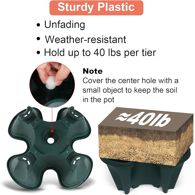 Vertical Planter 5 Tier Stackable Planters Garden Planters Strawberry Herb Flower and Vegetable Planter Indoor Outdoor Gardening Pots with Removable Wheels and Tools 2-Pack