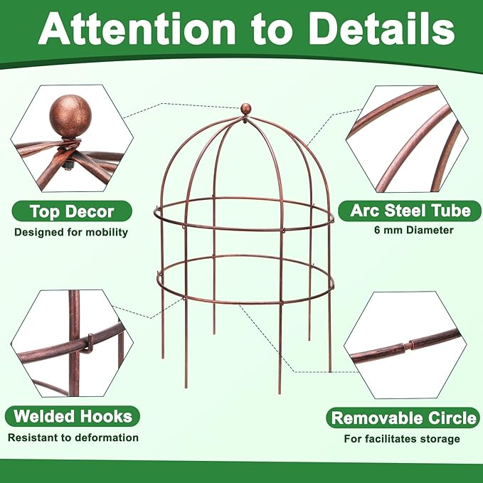2 Pcs Jardin Bird Cage Plant Support 25" H Large Sturdy Grow-Through Flower Support Peony Cage Climbing Plant Support Trellis Sculptural Garden Decor for Perennial Flowers Vintage Gold