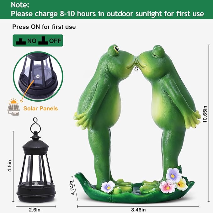 Solar Frogs Statue for Easter Garden Decor Solar Lantern LED Outdoor Decoration Figurines for Porch Patio,Yard,Lawn - Frog Gifts for Women Mom Grandma Wife (Kiss Frog)