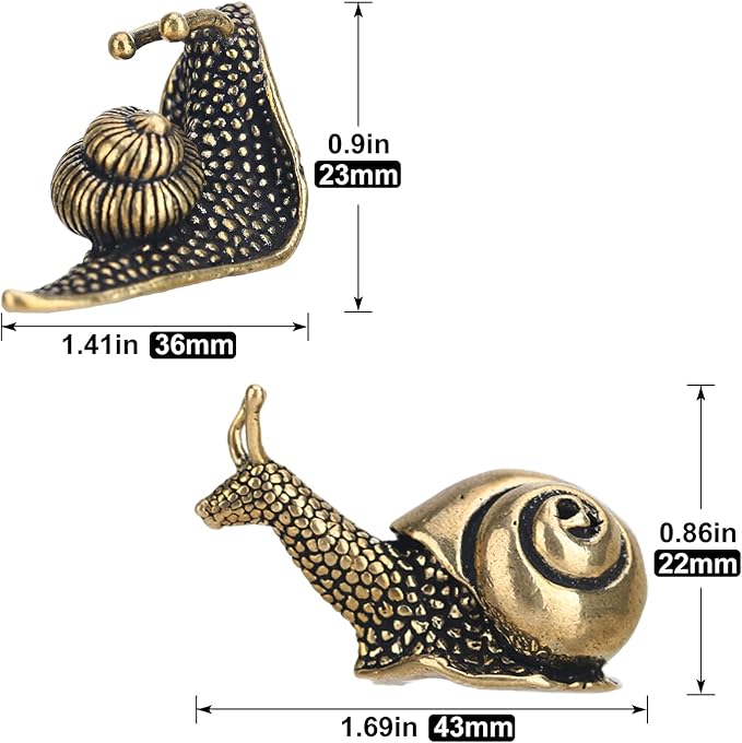 2pcs Snail decor Outdoor pond Garden snail figurine Brass Snail With feng shui decorative effect The meaning of the snail walk slowly and have a safe journey，Suitable for computer desk decoration