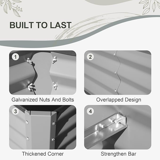 Domi Raised Garden Beds Outdoor, 6x3x1.5Ft Thickening Tall Metal Rectangular Deep Root Box Planter for Vegetables, Flowers, Herbs, and Succulents 1.5" Deep w/ 192 Gallon Capacity - Silvery