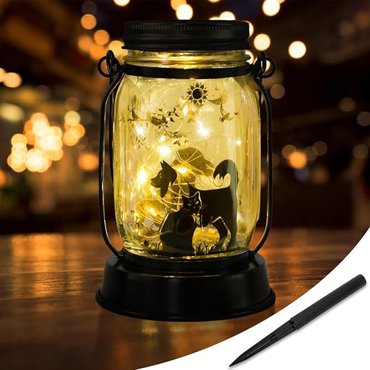 Kyoryuger Solar Cat Dog Outdoor Lantern Garden Decor, Gifts for Women Mom Gradma Birthday Gifts, Cat Mom Gift, Dog Lover Gifts, Lawn Ornaments Home Decoration Outside for Yard, Patio,Backyard,Porch